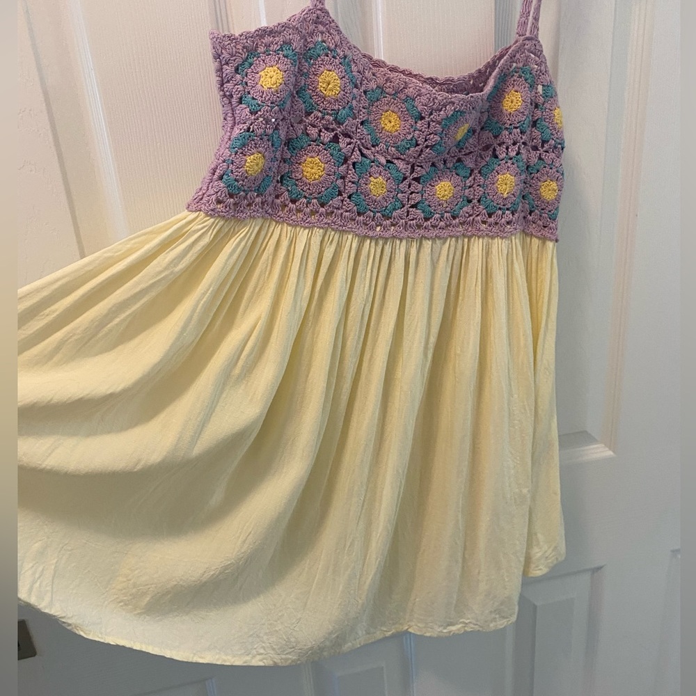 ASOS DESIGN | Crochet Granny Square Babydoll Dress | Cream/Yellow/Purple | 4 - Picture 8 of 14